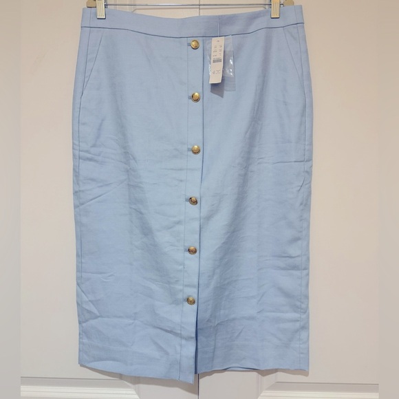 J. Crew Button Front Pencil Skirt No. 3 in stretch linen blend BG550 SZ 14 - Picture 1 of 7